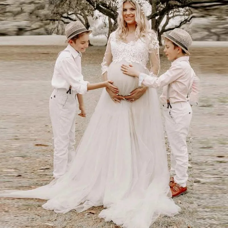 Boho Lace Maternity Wedding Dress V ...