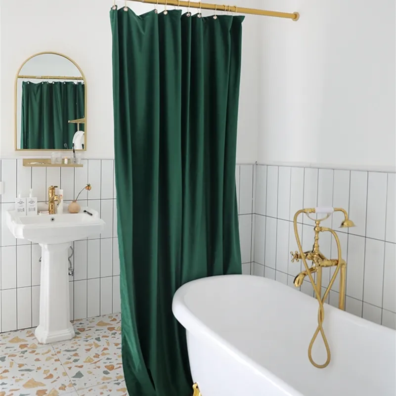 LIANGQI Thick double velvet shower curtain free punching tarpaulin warm curtains bathroom waterproof partition curtain gift ball T200711