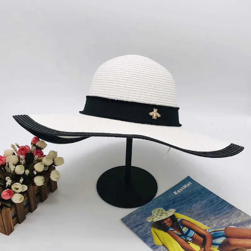 Luksusowa - Little Bee Beach Hat Lato Moda Ulicy Kapelusze Dla Kobiety Regulowane Czapki Kobiet White Black Cap Wysoce Jakość