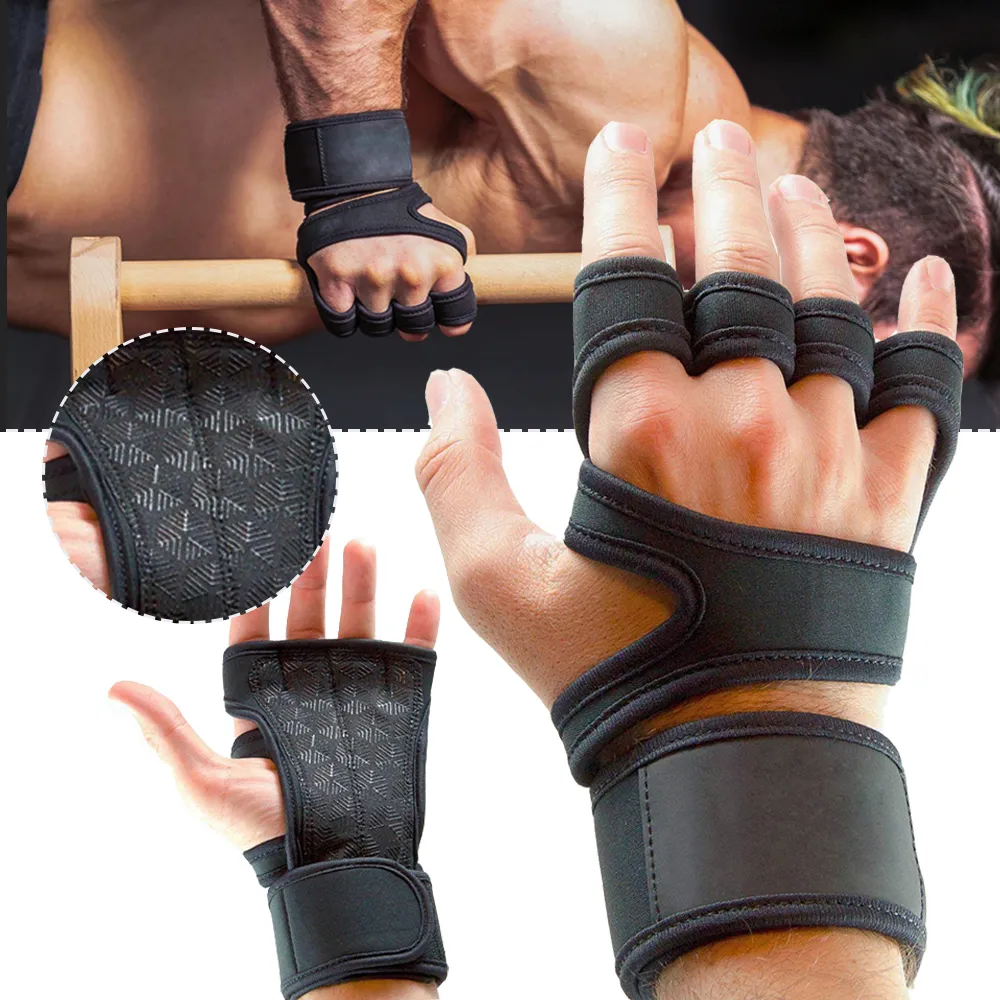 Luvas de treinamento para levantamento de peso com meio dedo Fitness Sports Bodybuilding Punhos de ginástica Ginásio Protetor de palma da mão Luva resistente ao desgaste Pulso