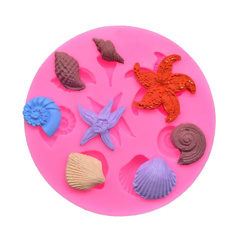 200pcs Starfish Cake Mould Ocean Biological Conch Sea Shells Chocolate Silicone Mold DIY Kitchen Liquid Tools Pink Color