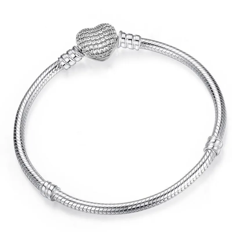 Helt ny lyx smycken ren 925 sterling silver pave vit safir cz diamant ädelstenar hjärta bangle partywomen orm kedjan armband gåva