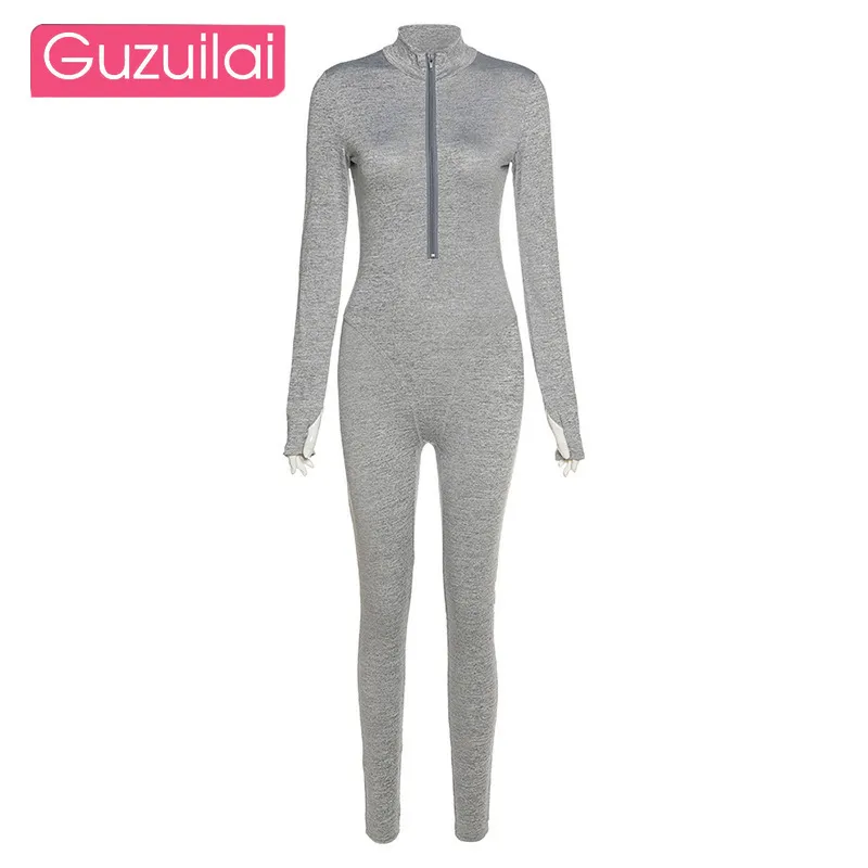 Guzuilai Outono e Inverno Nova Moda Feminina Colares Stand-up Sexy Tight-Fitting High-Cintura Esportiva Esportes 201199