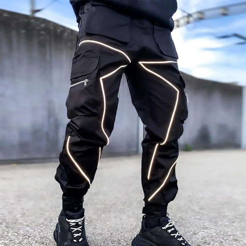 Mens Hip Hop Jogging Cargo Pants Moda Mens Jogger Reflective Shiny