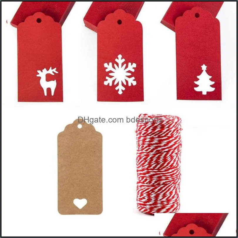 Christmas Decorations 48 PCS Kraft Paper Note Tags With String 300 Feet Twine Suitable For Gift Favo