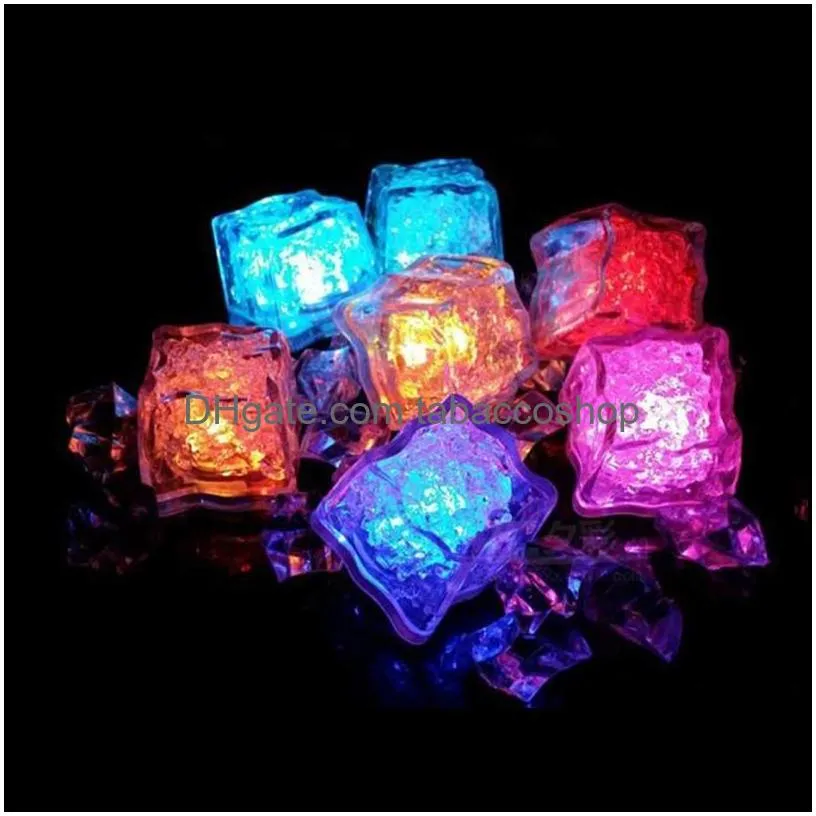 LED Ice Cubes Bar Fast Slow Flash Auto Changing Crystal Cube Water-Actived Light-up 7 Color For Romantic Party Wedding Xmas Gift