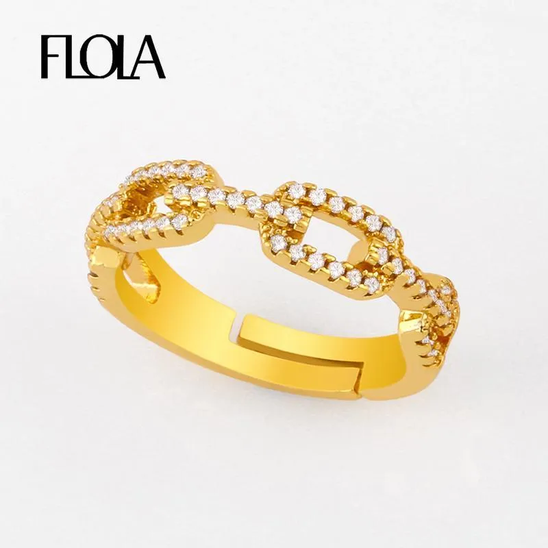 Cluster Rings FLOLA Gold Filled Crystal Open With Stone Adjustable Zircon For Women CZ Paved Engagement Statement Jewelry Rigj401