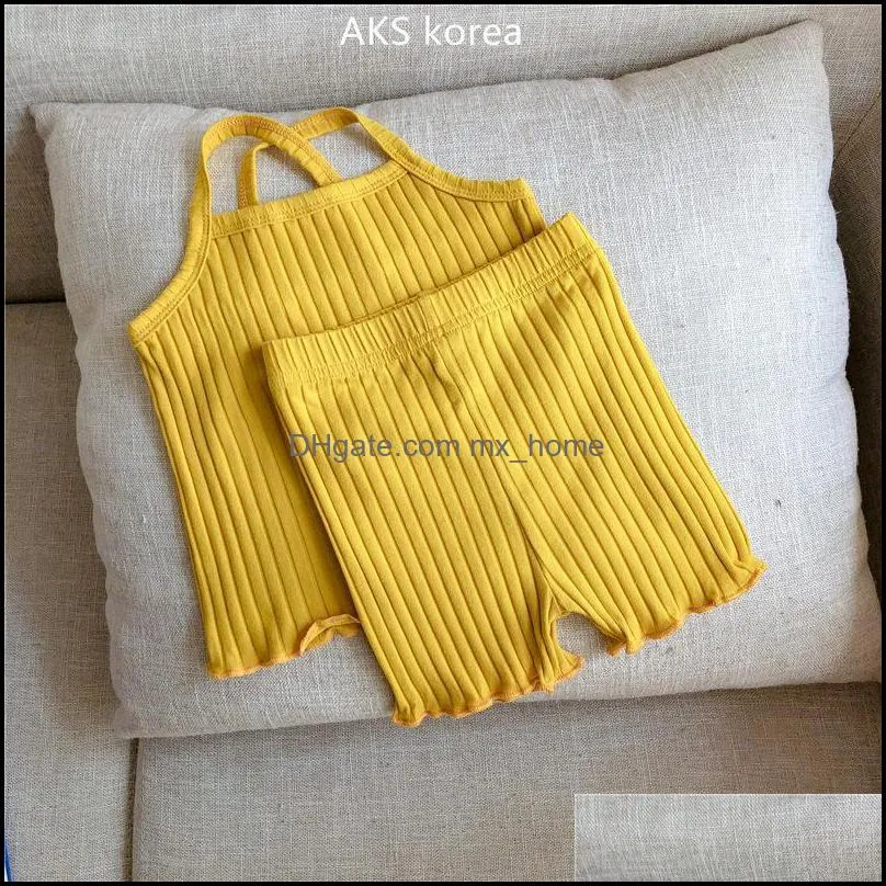 AKS Australia Korean Fashions Quality INS Baby Clothing Sets Plain Knitted Cotton Sleeveless Summer Tops with Shorts Newborn Outfits