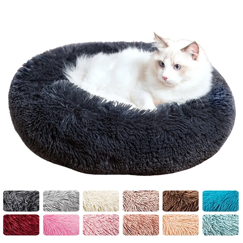 Round Donut Dog Bed Plush Pet Basket Cuddler Soft Warm Nest Cat Sleeping Bag Sofa Calming Cozy Cushion Beds for Small Large Dogs LJ201201