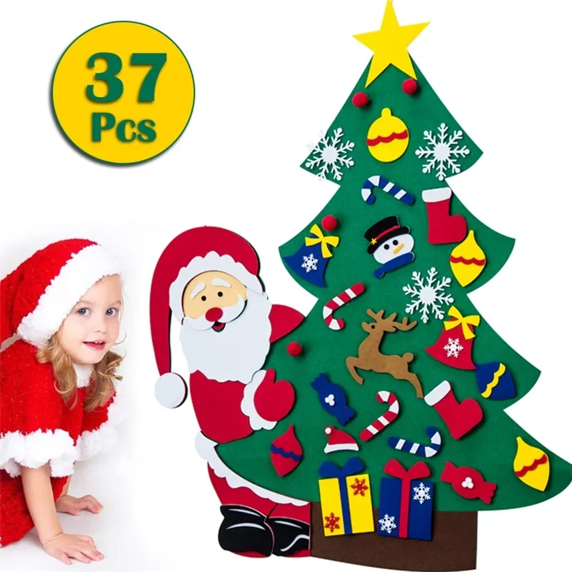 DIY Felt Christmas Tree 37PCS Ornament Wall Hanging Navidad 2021 Xmas Kid Gifts Party Supplies Christmas Decoration For Home LJ201128