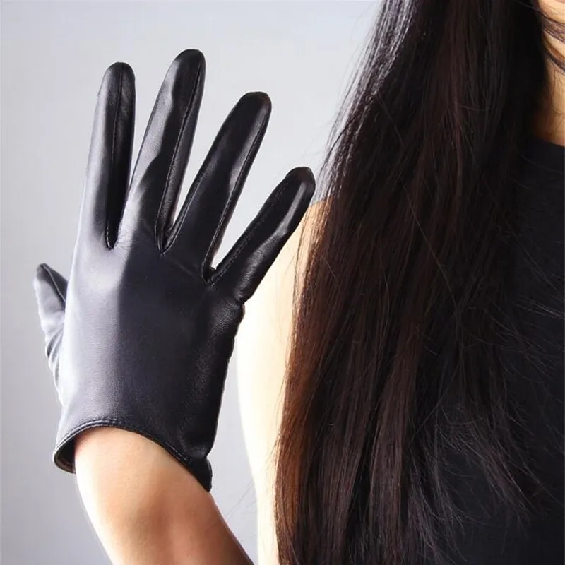Kvinnors korta design Sheepskin Gloves Thin äkta läderhandskar Pekskärm Black Motorcykelhandske R630 201104310i