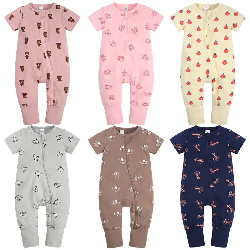 Été Bébé Filles Garçons À Manches Courtes Barboteuses Zipper Vêtements Nourrissons Ours Imprimer Body Toddler Combinaisons Nouveau-Né Infantile Coton Vêtements M4051