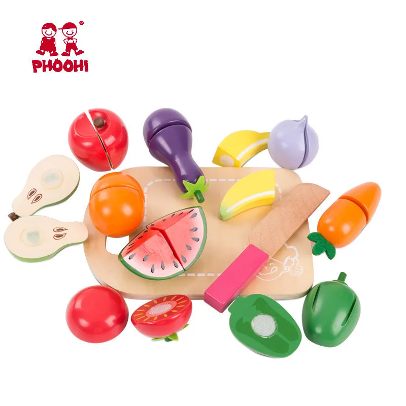 Bambini in legno taglio frutta verdura giocattolo bambini finta accessori da cucina cibo gioco gioco giocattolo PHOOHI LJ201009