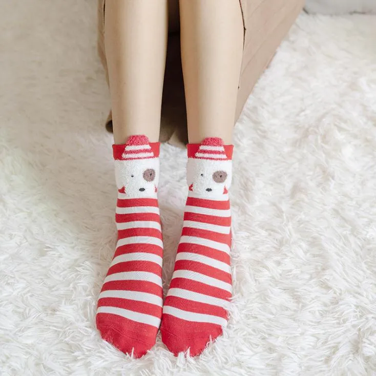 4 Styles Hiver Femmes Chaussette Rouge De Noël Chaussette Mignon Dessin Animé Elk Cerf Chien Chaussettes Coton Garder Au Chaud Bébé Fille Garçon Chaussettes Douces