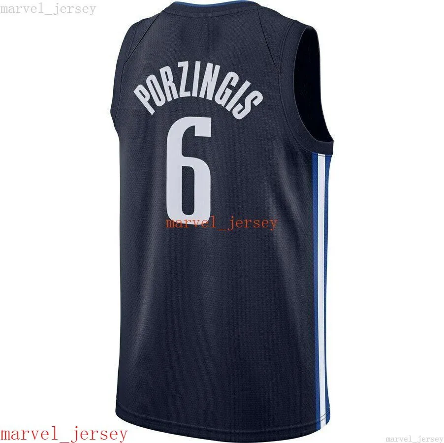 100% Stitched Kristaps Porzingis # 6 Navy Swingman Jersey XS-6XL Mens Throwbacks Basketsträngar Billiga Män Kvinnor Ungdom