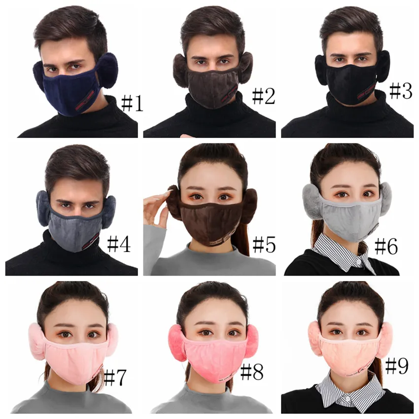 2 in 1 Unisex Ağız Muffle Pamuklu Earmuffs Maskeleri Kış Moda Erkekler Kadınlar Açık Sıcak Rüzgar Geçirmez Yarım Maske Bisiklet Maskeleri GGA3784-2