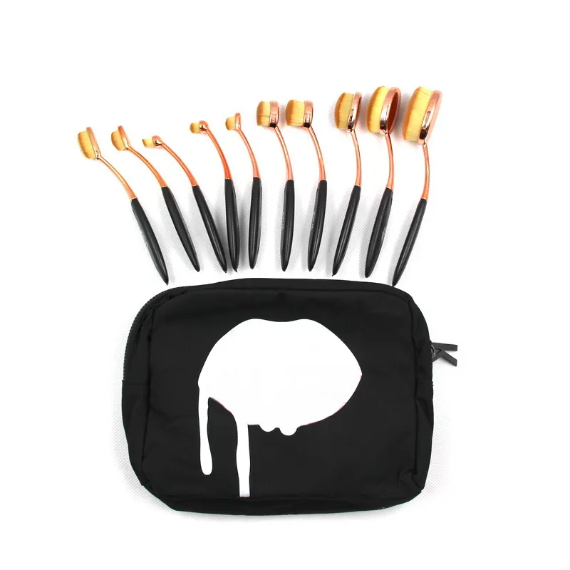 10 ピースメイクブラシセットローズゴールドファンデーション BB パウダーブラッシュブラシデザイナー美容ツールブラック化粧品バッグ