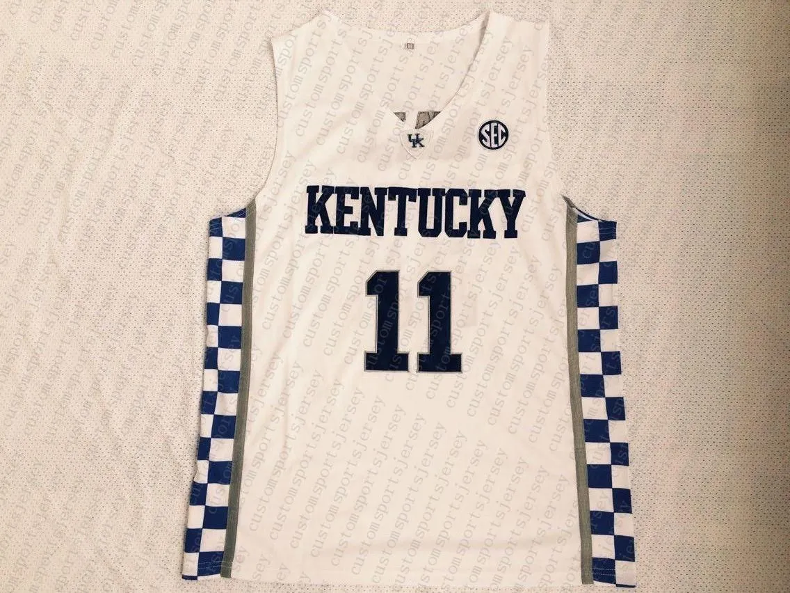 Пользователь #11 John Wall Basketball Jerseys Kentucky College Jersey White Stitched Настройка любого номера имя мужчины женщины молодежь xs-5xl