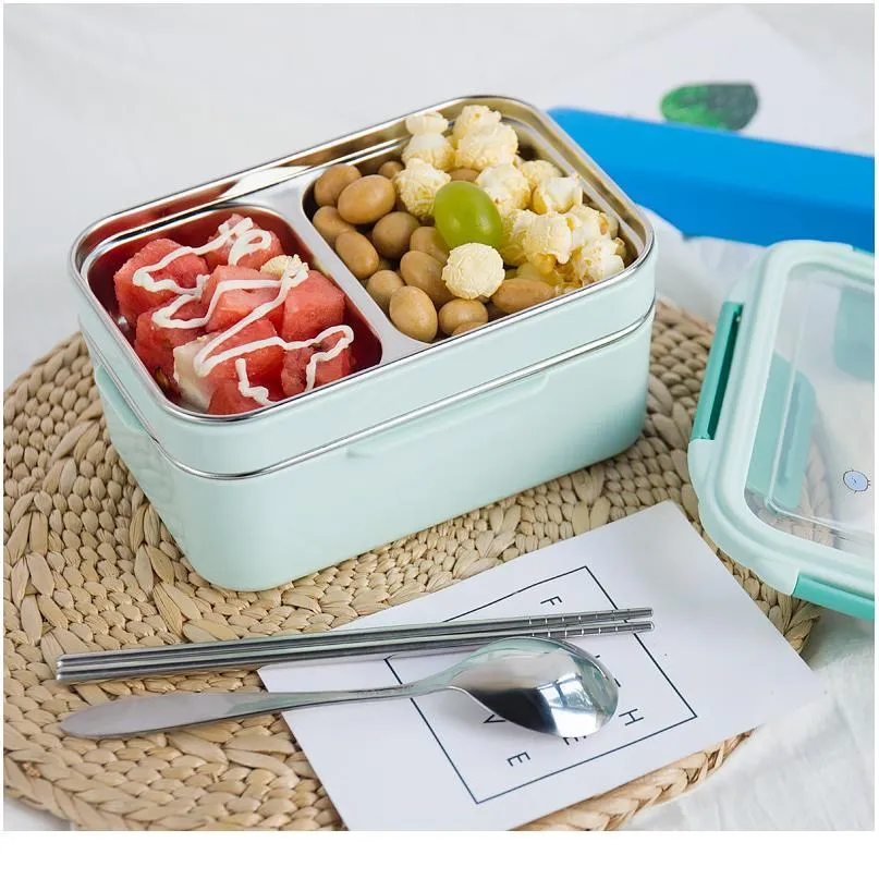 Cartoon Lunch Box Stainless Steel Double Layer Food Container Portable For Kids Kids Picnic School B jllgRN