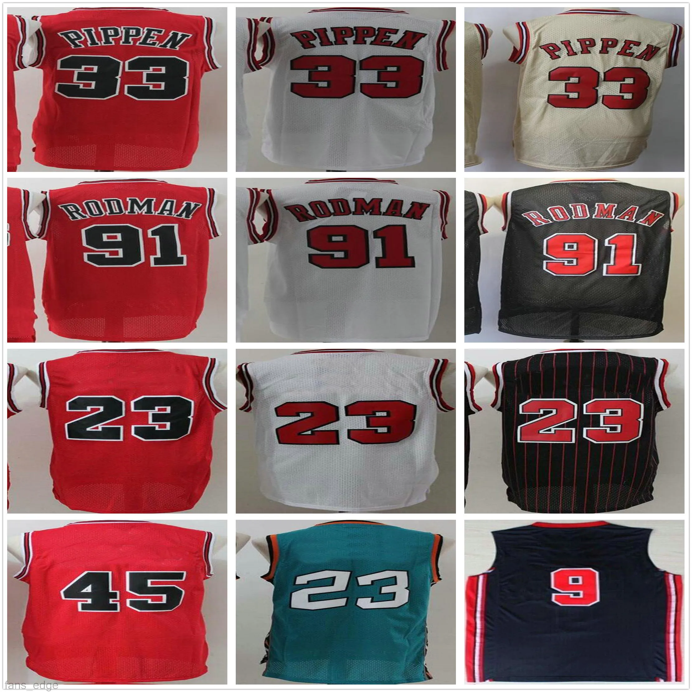 NCAA North Carolina Mens Retro Vintage # 23 avec nom Tous Styles Red White Black Mens Scottie 33 Pippen Dennis 91 Rodman Basketball Jerseys