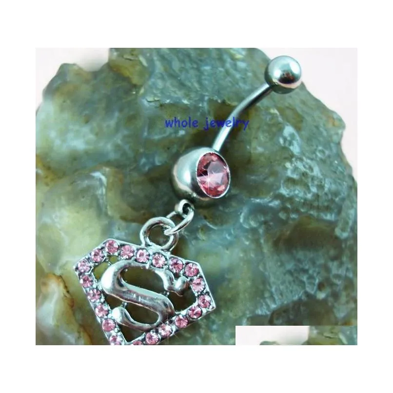 d0422 ( 1 color) belly button superman belly ring body piercing jewelry fashion charm 14ga 5/8 balls navel belly dangle piercing