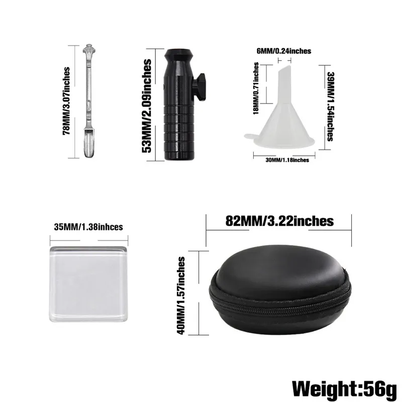 Black Carry Bag Glass Snuff Set Portable Snuff Snorter Dispenser Kit