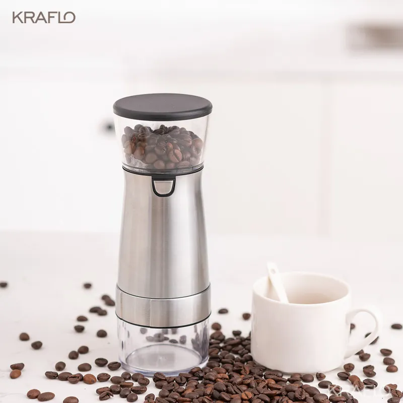 Electric Mills Coffee Grinder Machine USB Ricaricabile Acciaio inossidabile Nero Semplice e moderno Coffee- Milling Machine -KRAFLO