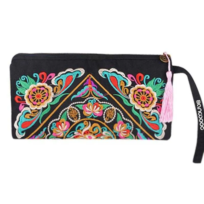 Retro Women's Coin Ethnic Purses Embroider Purse Wallet Clutch Card Holder Phone Bag 1UC2 4OR4