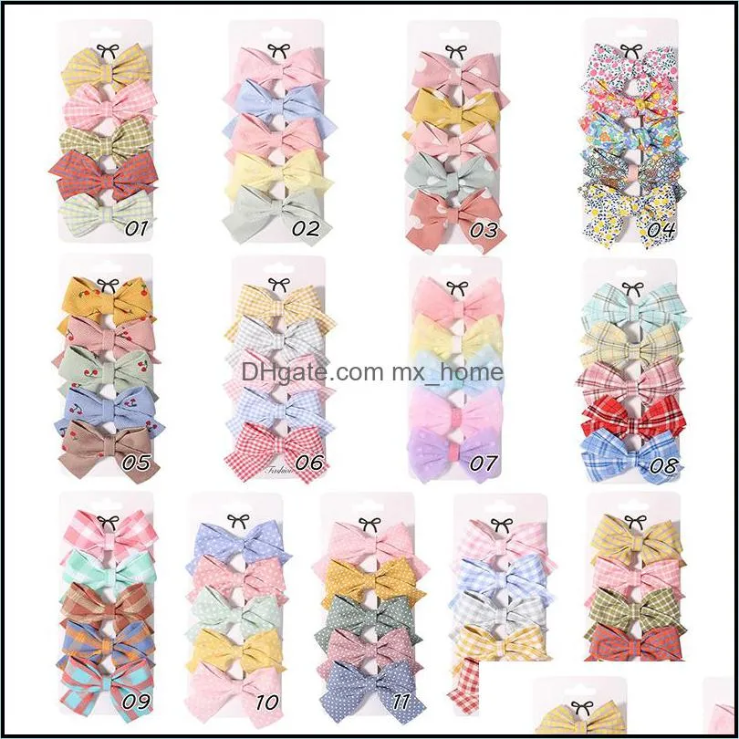 Hair Bows with Clips Floral plaid lattice Hairpin Boutique Hairpins Barrettes For Girls Kids Princess Accessories Sets Z5580