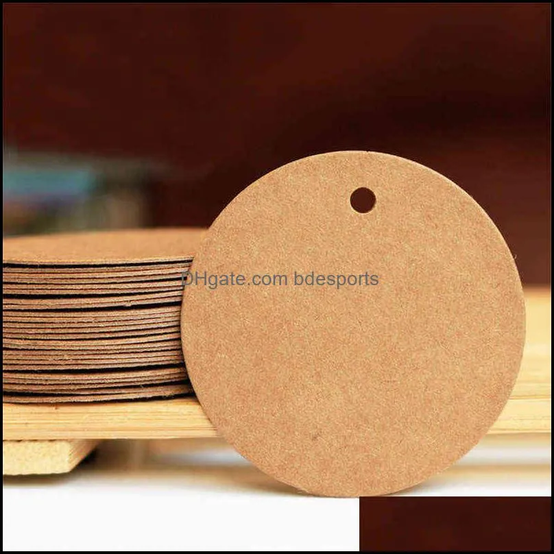 3/4/5cm Blank Round Hang Tags Vintage Kraft Paper Tag Cards DIY Bookmark Message Greeting Cards Small Product Labels 100pcs Pack Y1230