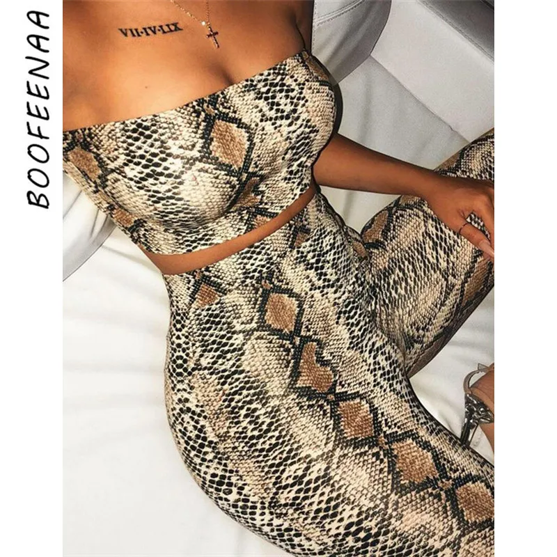 BOOFEENAA Serpent Imprimer Sexy Femmes 2 Pièces Ensemble Crop Top et Biker Shorts Ensembles Assortis Club Wear Tenues Vêtements D'été C83-AZ93 T200702