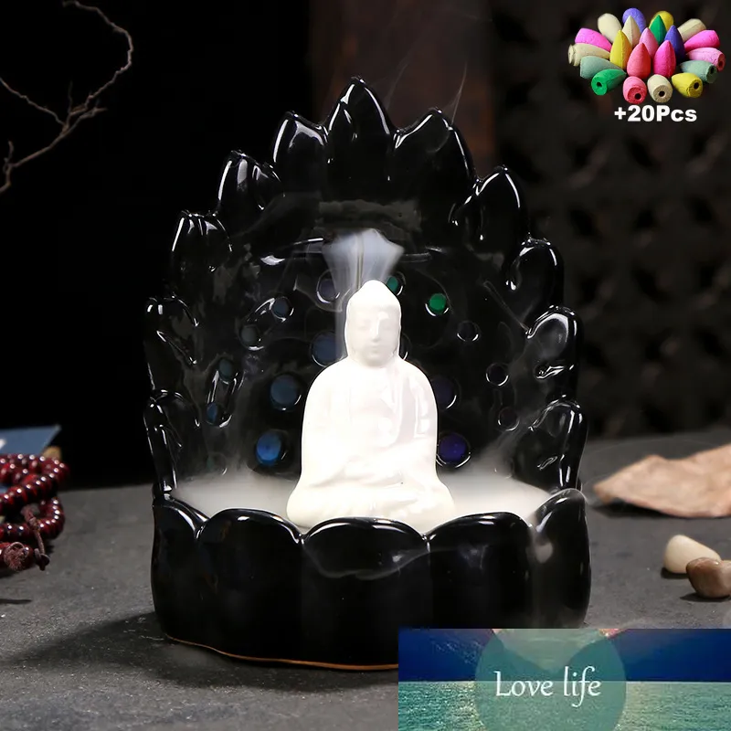 Rökelse Multicolor Färg LED Light Changing Backflow Incense Burner Tyst Relax Meditation Zen Teayoga Room Decoration Set