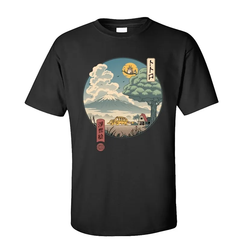 Neighbors Ukiyo-e Cotton Fabric T-Shirt for Men Classic Japan Style Short Sleeve T Shirt Anime Totoro Tshirt 220310