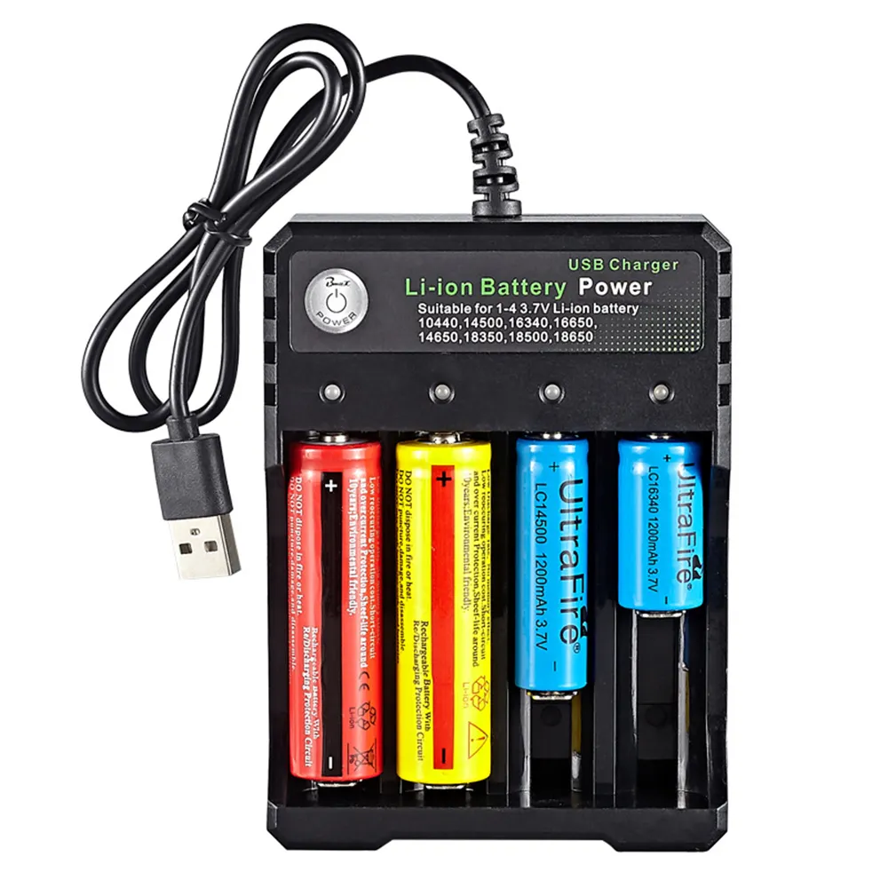 4.2V 18650 Chargeur quatre emplacements Batterie Li-ion USB Charge indépendante Portable Électronique 10440 14500 16340 16650 14650 18350 18500 18650
