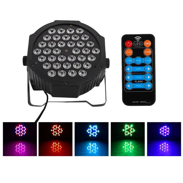 Hot 36W 36-LED RGB remoto / Auto / Controllo audio DMX512 DMX512 Alta luminosità Mini DJ Bar Party Stage Lamp Wit * 4 luci Dimmable PAR all'ingrosso