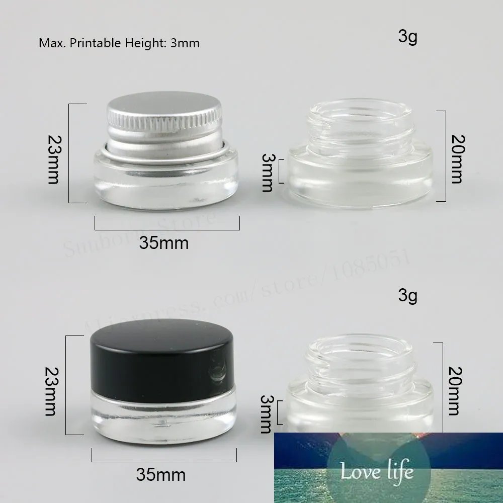 3g Mini tarro de crema de vidrio transparente Envase cosmético de 3 ml Tarro de maquillaje Pot con tornillo de tapa de plata negra