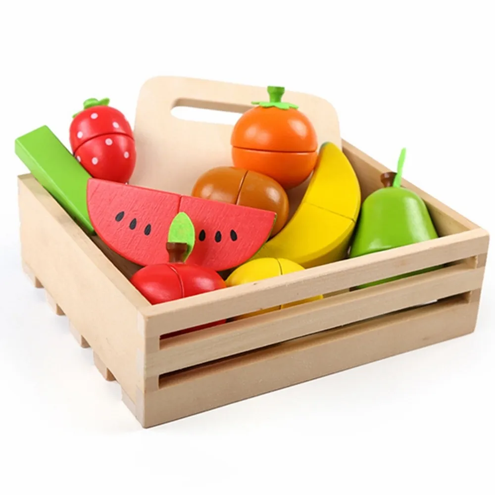 Nuovo 1 Pz Imposta Pretend Toy Giocattoli da cucina in legno Taglio Frutta Verdura Gioca Cibo in miniatura Bambini in legno Baby Early Education Toy LJ201009