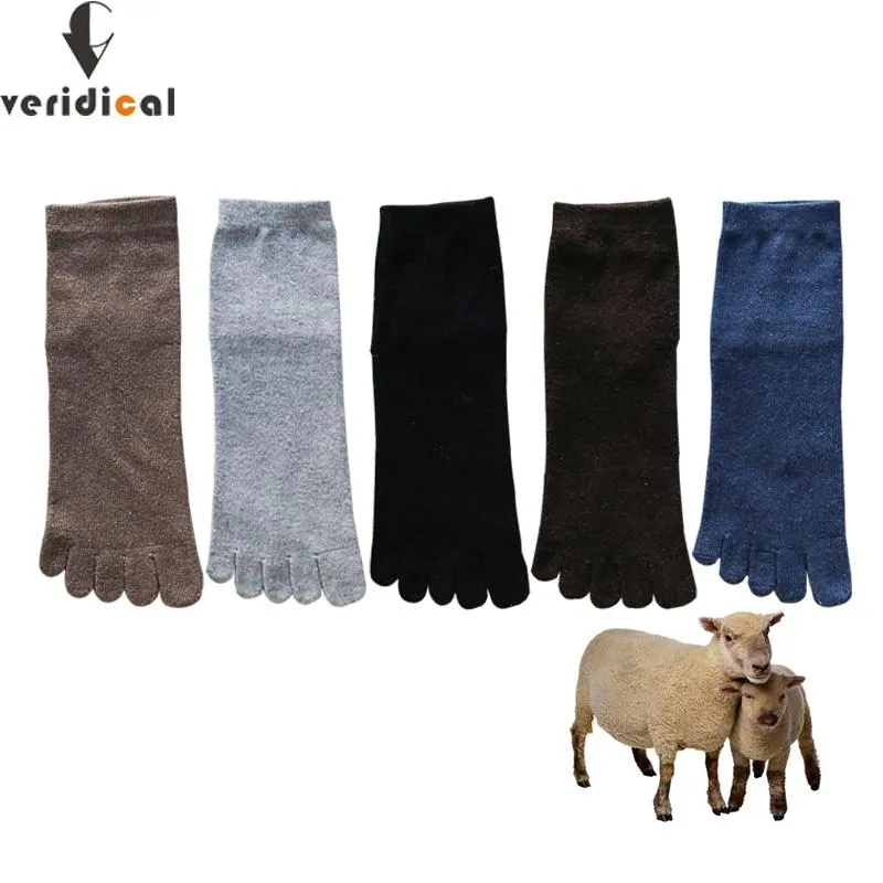 Chaussettes courtes à cinq doigts pour hommes, 5 paires/lot, en laine Harajuku, solides, antibactériennes, respirantes, chaudes, avec orteils, marque, hiver