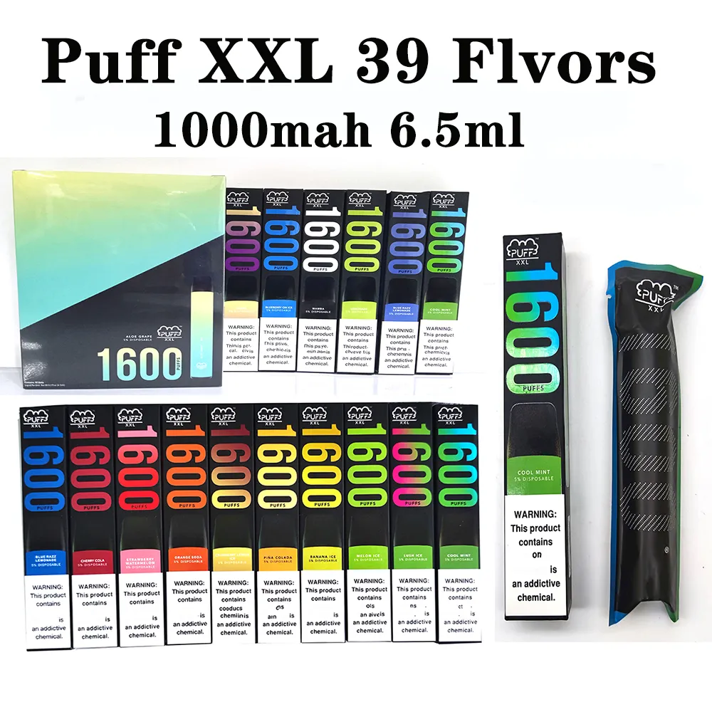 Puf Bar Puf XXL Vape Kalem 1600 + Puffs Tek Kullanımlık Başlangıç ​​Kiti Ön Dolgulu 6.5ml Pod Sigara Yağ Kartuşları 39 Tatlar