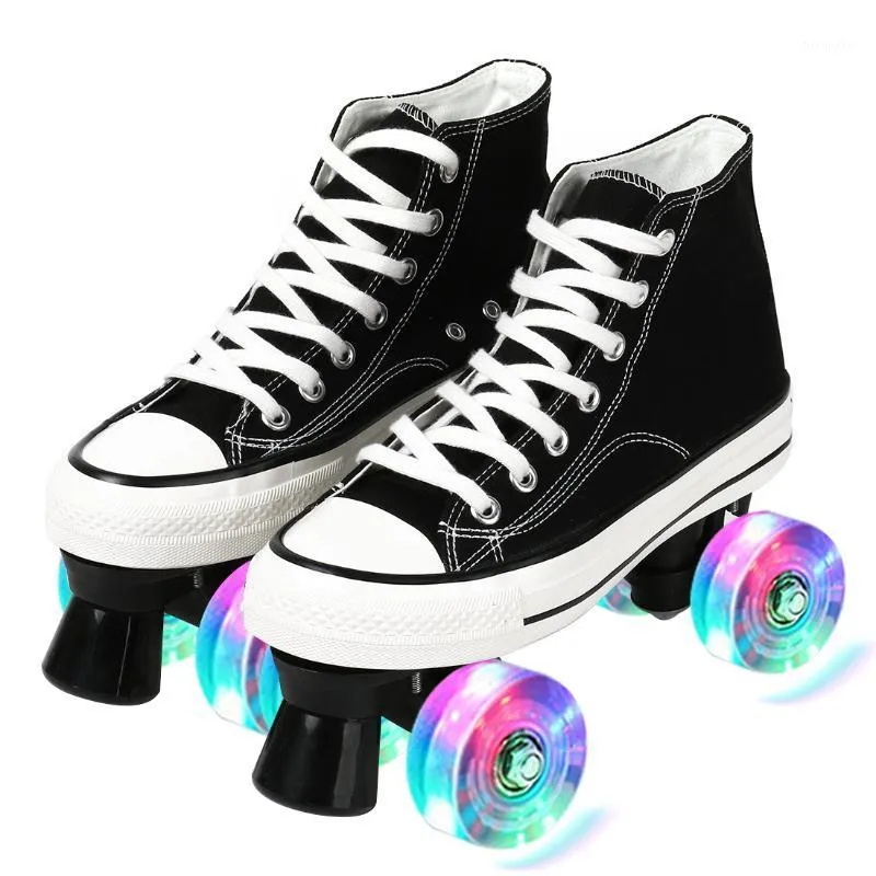 2021 NEW CANVAS Women Flashing Quad Roller Skates Shoes 4 Wheels اثنين