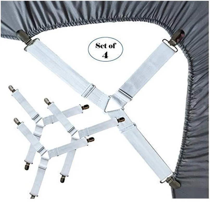 4 Stück verstellbare elastische Matratzenbezug-Eckhalter-Clips, Bettlakenbefestigungen, Riemen, Greifer, Hosenträger, Kordelhaken, Loo jllfCX