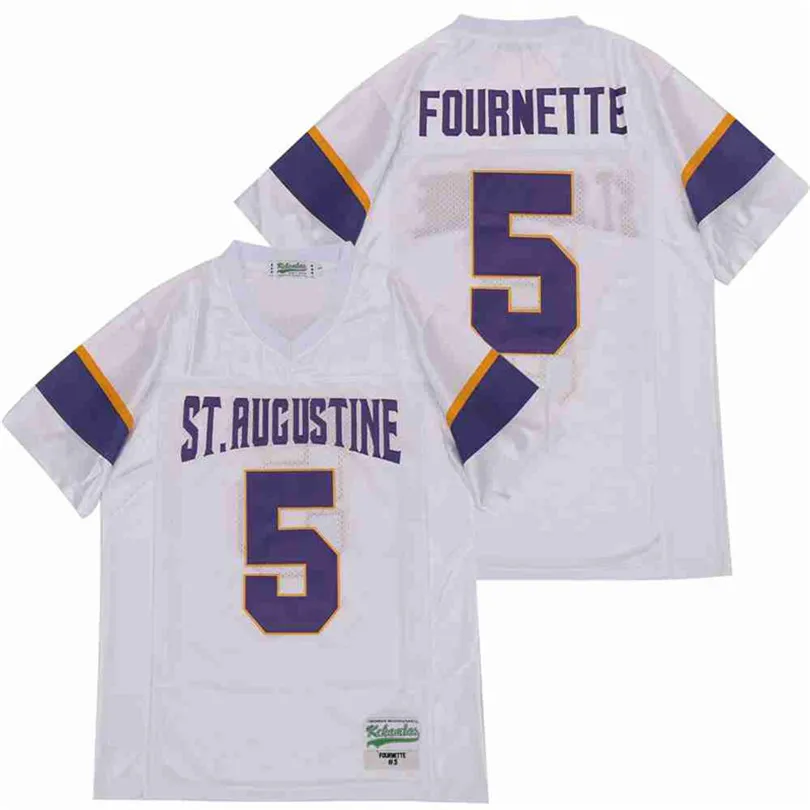 Sale Sale High School 5 Leonard Fournette St Augustine Football Jersey All Ed White Away Color Cotton Top Quality