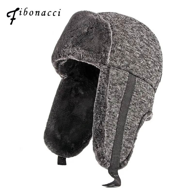 Fibonacci nya kvinnor män Bomber Hat Knit Plush Winter Windproof Ear Protect Russian Ushanka Bomber Cap Y200110