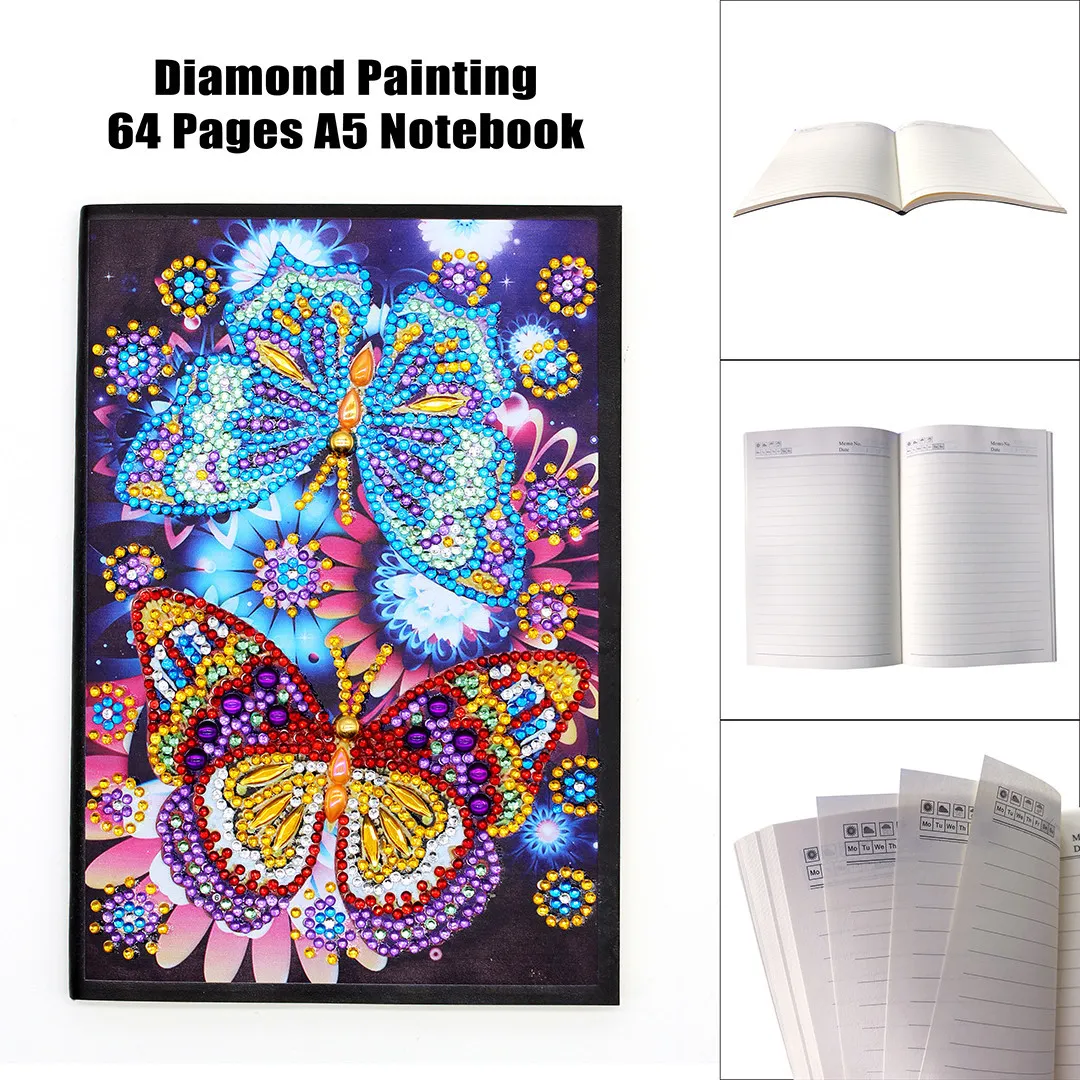Ctosree 4 Pack Diamond Art Notebook Set - A5 Leather Sketchbooks With Mushroom & Butterfly Designs & Tools - View #2