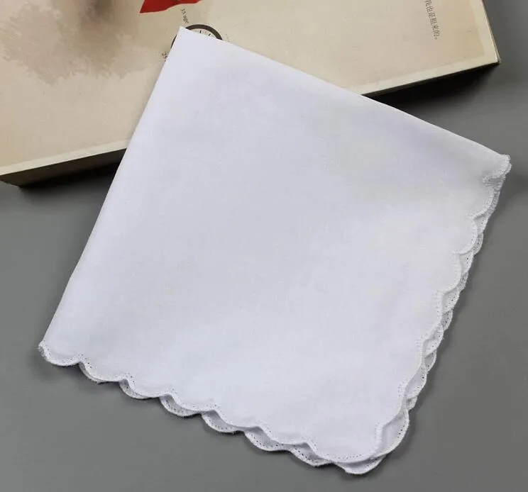 120pcsCotton Handkerchief Towels Cutter DIY Blank scallop Handkerchief Party Decoration Cloth Napkins Craft Vintage Hanky Oman Wedding
