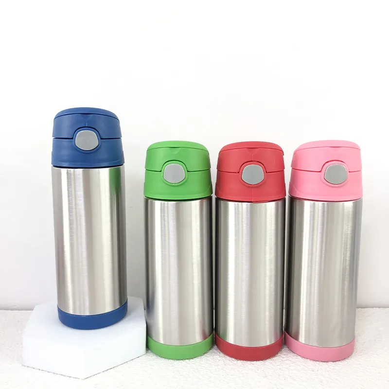 12oz Straight Water Bottle Double Wall Stainless Steel Baby Sippy Cup Insulated Flip Top Tumbler Home Coffee Mug