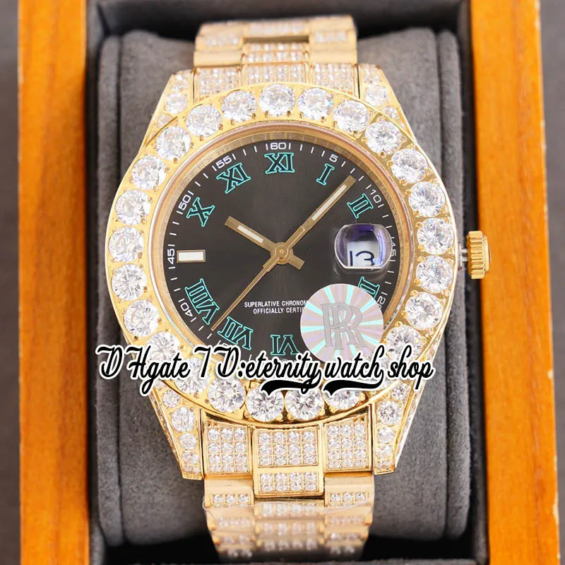 Mens Automatic Mechanical Watch With Large Diamonds Bezel Roman