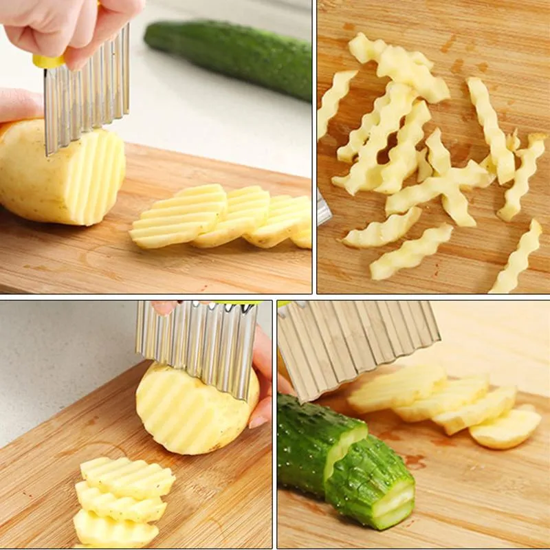 Multifunction Potato Cutter Chips Kitchen Accessories Tool French Fry Maker Peeler Cut Dough Fruit Vegetable Potato Chopper Knife Crinkle Wavy Slicer HY0303