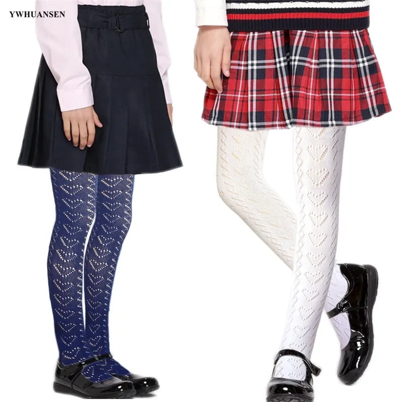 Ywhuansen Barnens bomull Pantyhose Knitting Mesh Andningsbar Vår Sommar Dance Performance School Uniform Tights för Girls LJ200828