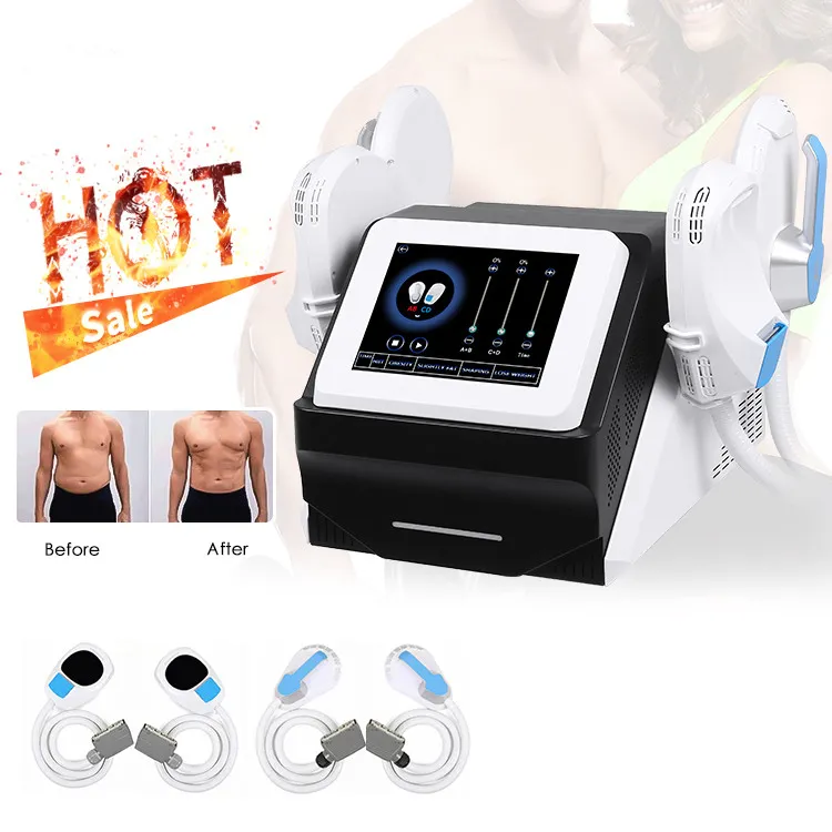 Portable 4 handles ems muscle build sculpting machine electromagnetic muscle stimulation body slimming fat burning muscles trainer hip lift